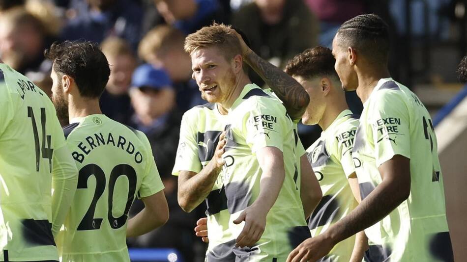 Festejo del Manchester City ante el Leicester por Premier League. Foto: REUTERS.