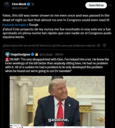 El mensaje de Elon Musk contra Donald Trump. Foto: Captura X.