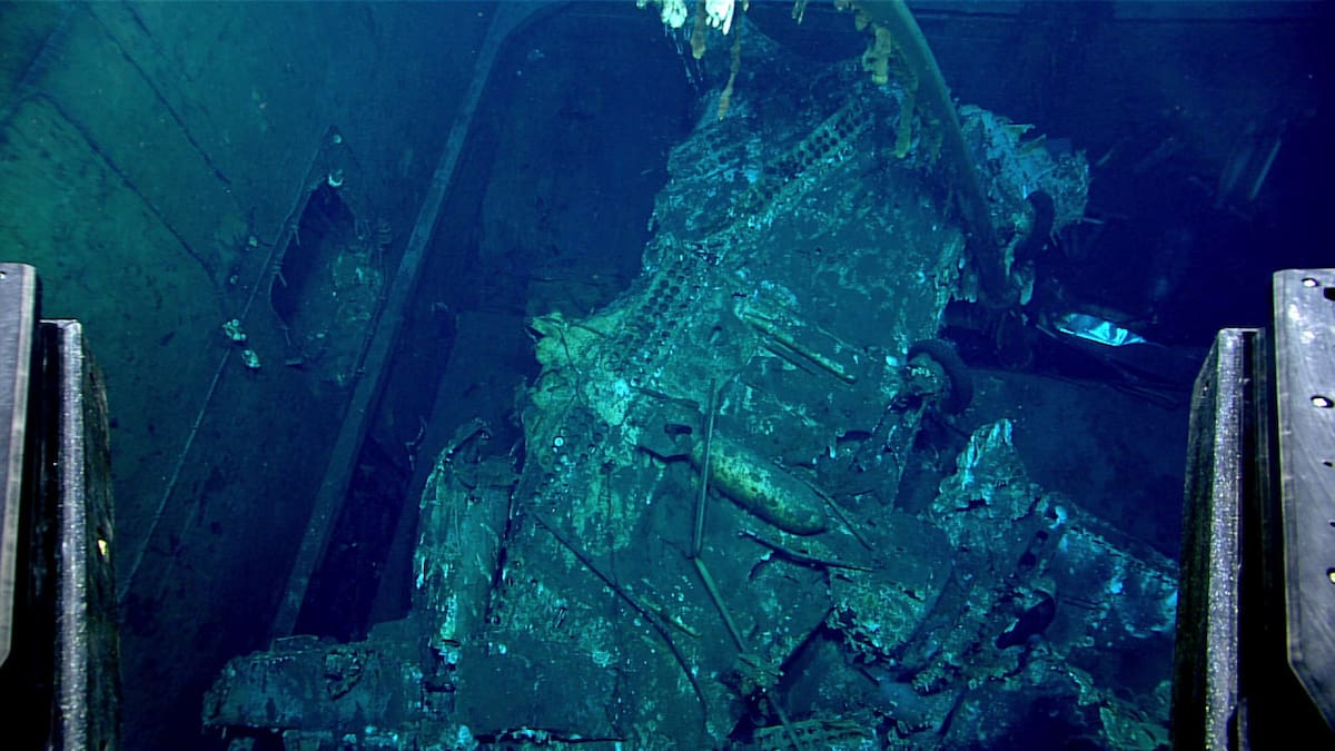 Los restos del portaaviones USS Yorktown, hundido durante la Segunda Guerra Mundial. Foto: X/@oceanexplorer