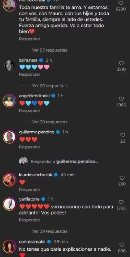 Los mensajes de apoyo de los famosos para Wanda Nara. Foto: captura.