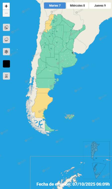 Alerta por fuertes vientos sobre cinco provincias de Argentina.