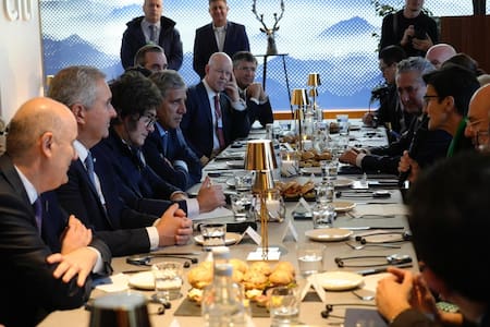 Javier Milei en un encuentro con firmas financieras en el Foro de Davos