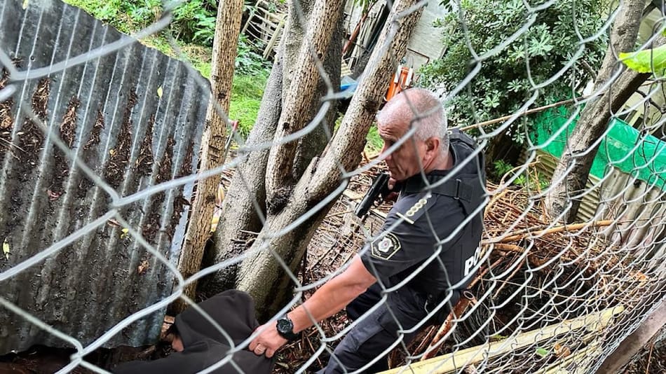 Un ladrón fue hallado dentro de la cucha del perro. Foto: Twitter.