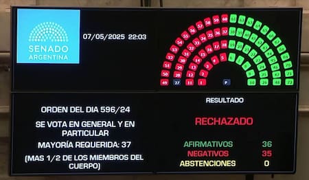 Resultado de la votación por el proyecto de ley de Ficha Limpia. Foto: NA.