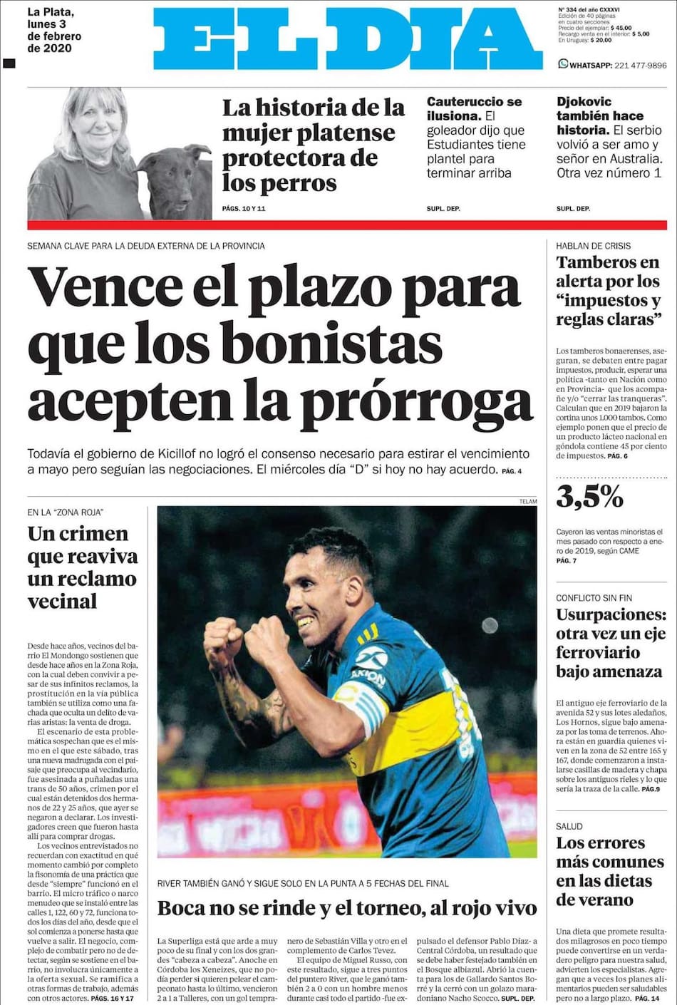 Tapas de diarios, lunes 3 de febrero de 2020, EL DIA