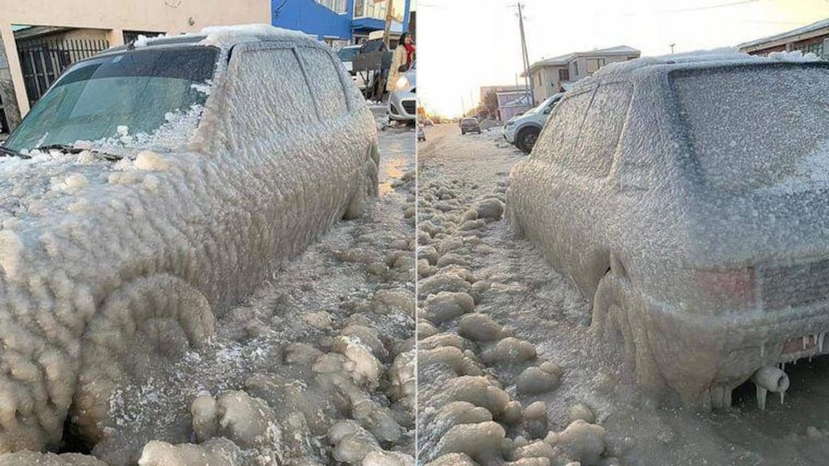 Río Grande: mar congelado y autos tapados de nieve, sensación térmica de -23 grados