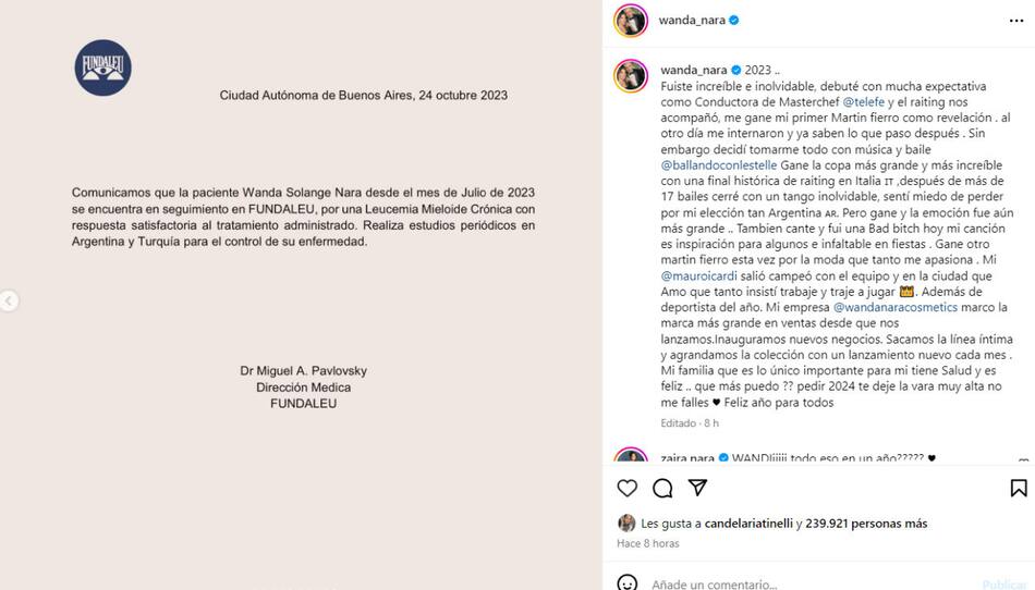 El balance de Wanda Nara. Foto: Instagram.