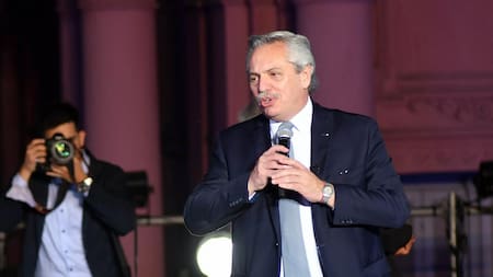 El presidente, Alberto Fernández, en el acto por los 38 años de la democracia.