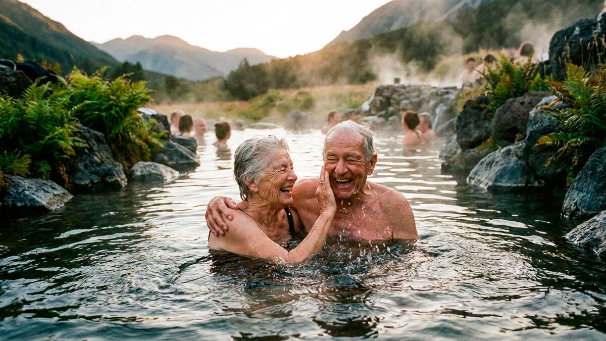 Jubilados en aguas termales.