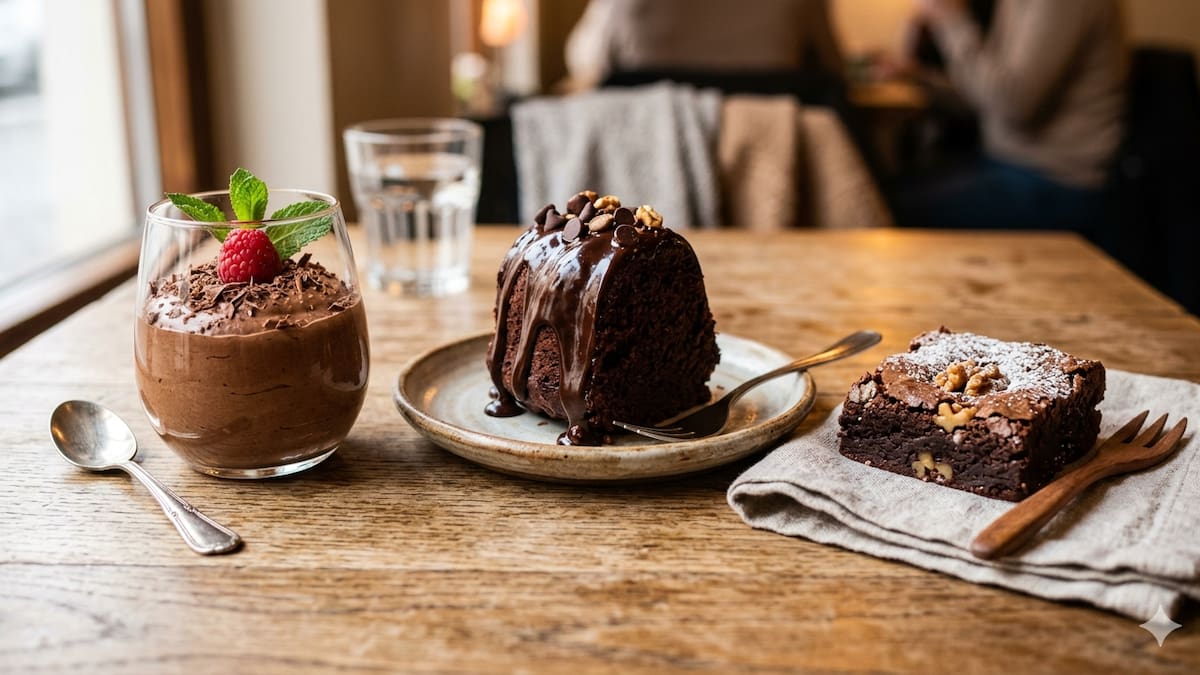 Copas, budines y brownies con chocolate pueden combinarse con frutas.
