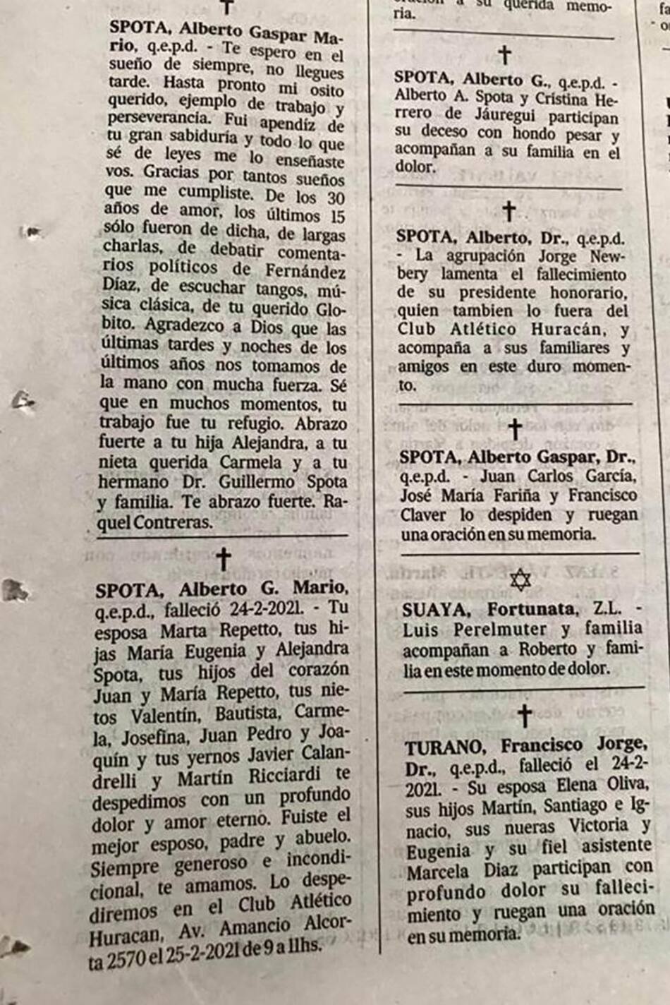 Aviso fúnebre por Mario Spota