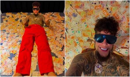 Alex Caniggia se sacó fotos con billetes de $1000 y en las redes se burlaron. Fotos: Instagram.
