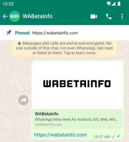 Mensaje fijado en WhatsApp. Foto: Captura de pantalla - WABetaInfo.