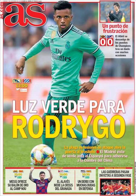 Tapas de diarios, As, sábado 7 de diciembre de 2019