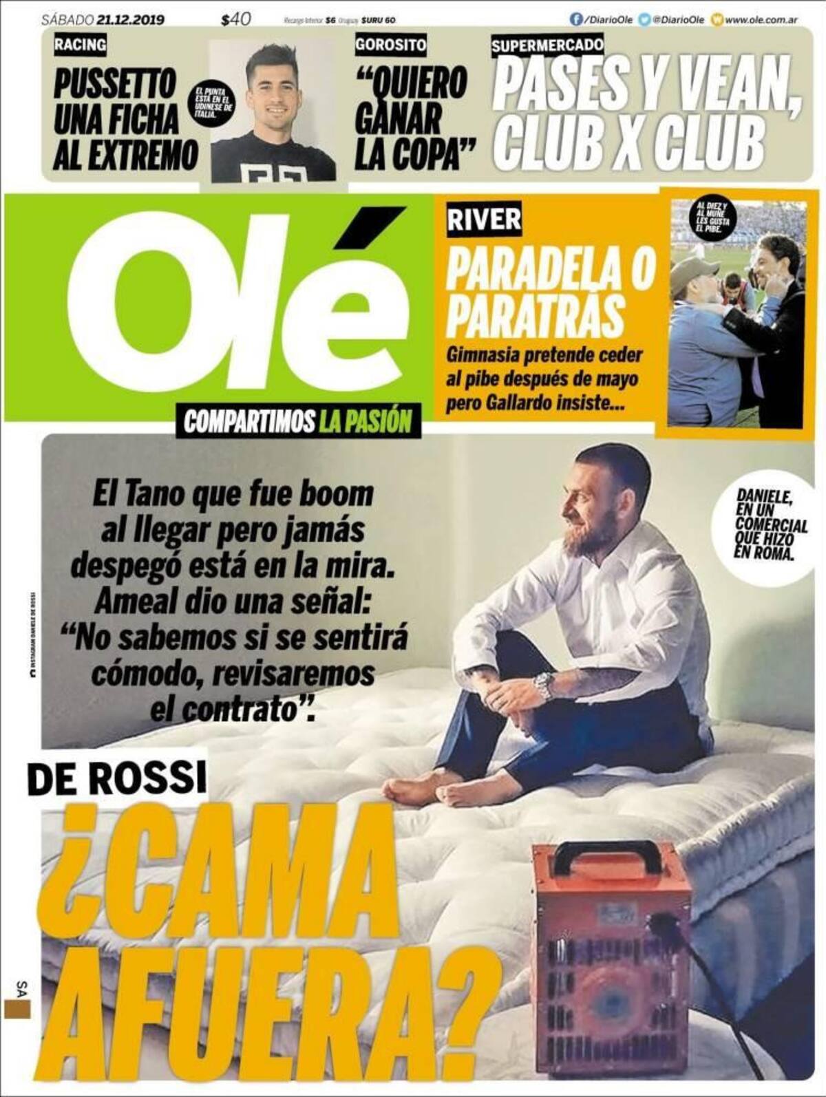 Tapas de diarios, Olé, sábado 21 de diciembre de 2019