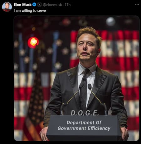 El posteo de Elon Musk "candidateándose" a un puesto para la potencial gestión de Trump. Foto: X/@elonmusk.