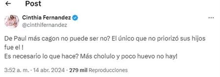 El tweet de Cinthia Fernández. Foto NA.