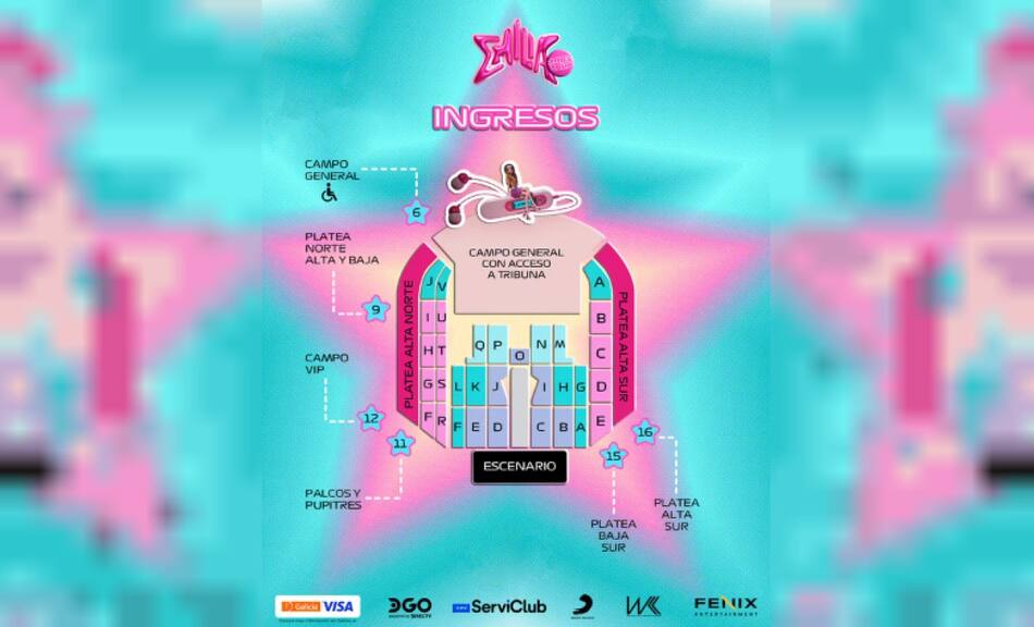 Ubicaciones para el recital de Emilia