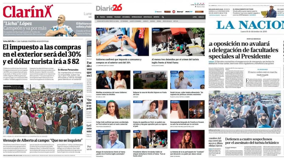 Tapas de diarios lunes 16-12-19