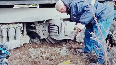 Personal de la empresa trabajó para colocar la locomotora sobre las vías. Foto: NA.