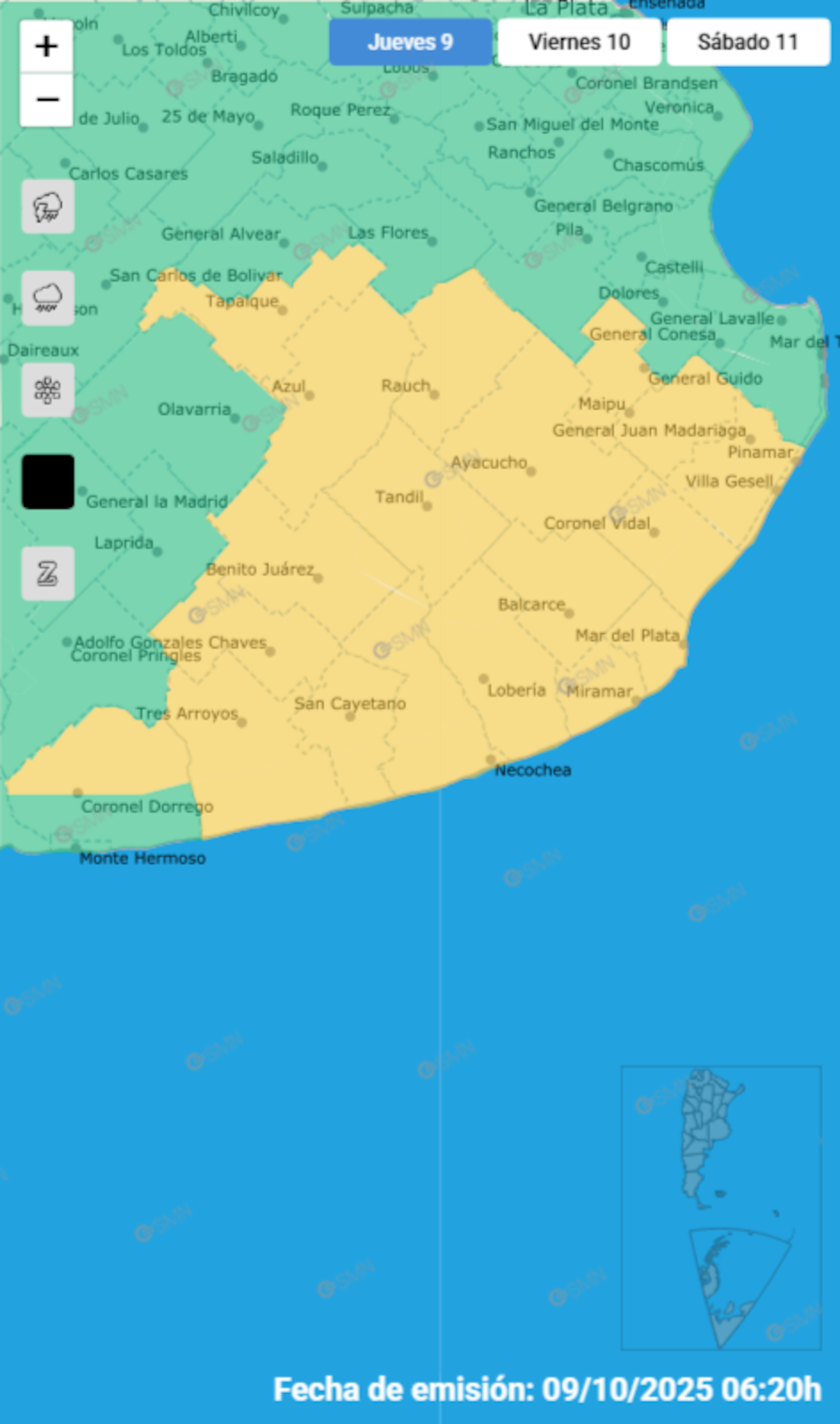 Alerta por vientos sobre Buenos Aires.