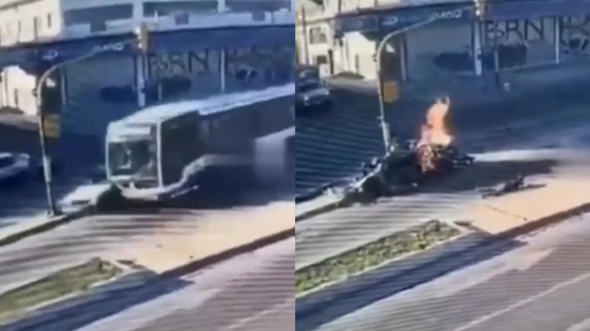 Brutal choque entre un auto y un colectivo en La Matanza.