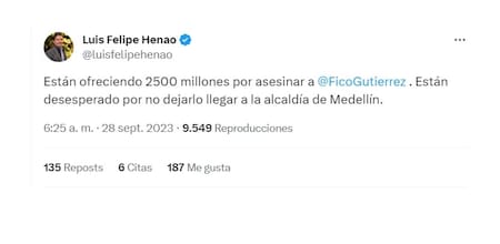 Escándalo por amenazas al candidato favorito de Medellín