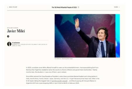Javier Milei entre los líderes del mundo de la Revista Time.