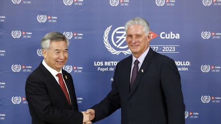 Li Xi y Díaz Canel en la cumbre del G77. Foto: EFE.