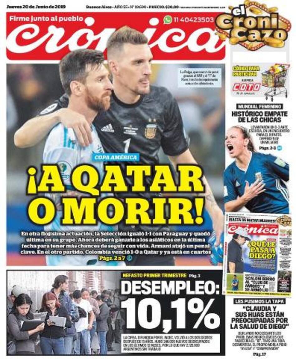 Tapas de diarios - Crónica jueves 20-06-19