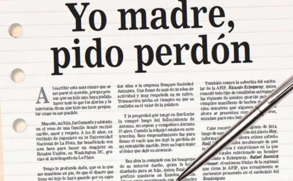 Carta de Myriam Renée Chavez, madre de Marcelo Balcedo
