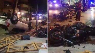 Impresionante accidente en Villa Crespo: perdió el control de su auto, volcó y chocó contra varias motos estacionadas