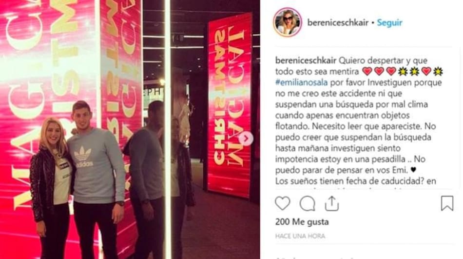 Mensaje de Berenice Schkair, ex novia de Emiliano Sala
