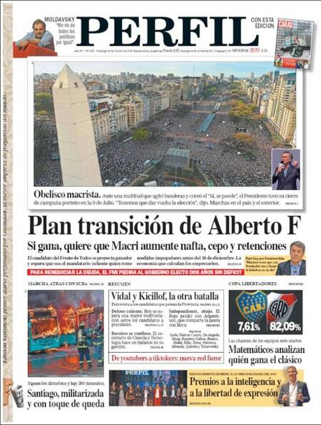 Tapas de Diarios, Perfil, Domingo 20-10-19