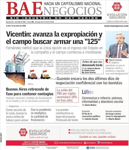 Tapas de diarios, BAE, lunes 15 de junio de 2020