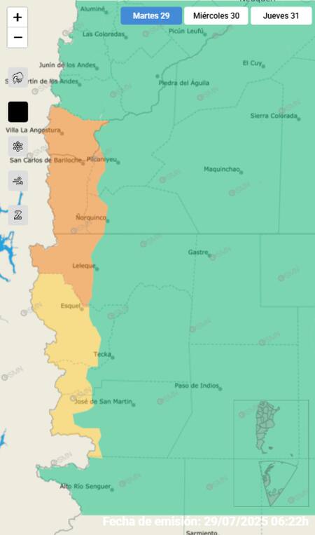 Alertas por lluvias fuertes en tres provincias de Argentina.