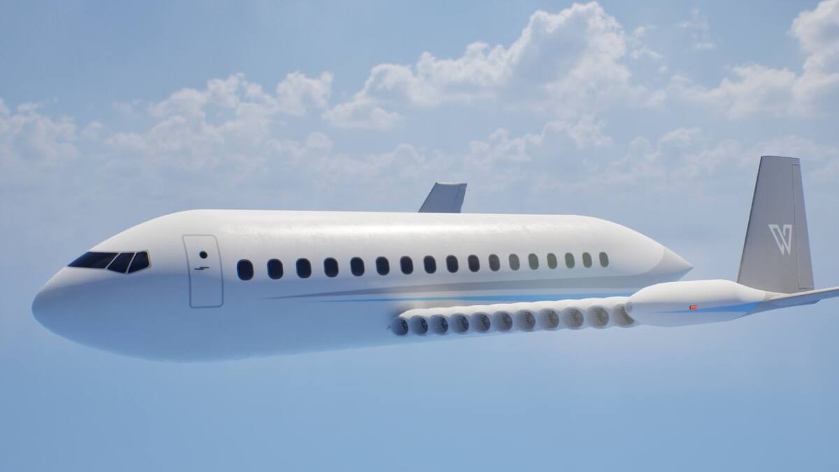 Diseño del avión de 22 motores. Foto: X/@WhisperAero