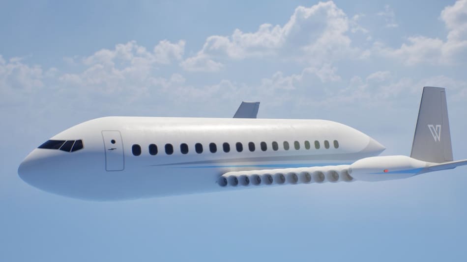 Diseño del avión de 22 motores. Foto: X/@WhisperAero
