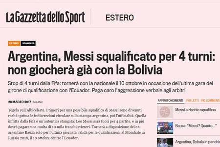 Sanción a Messi en los medios del Mundo