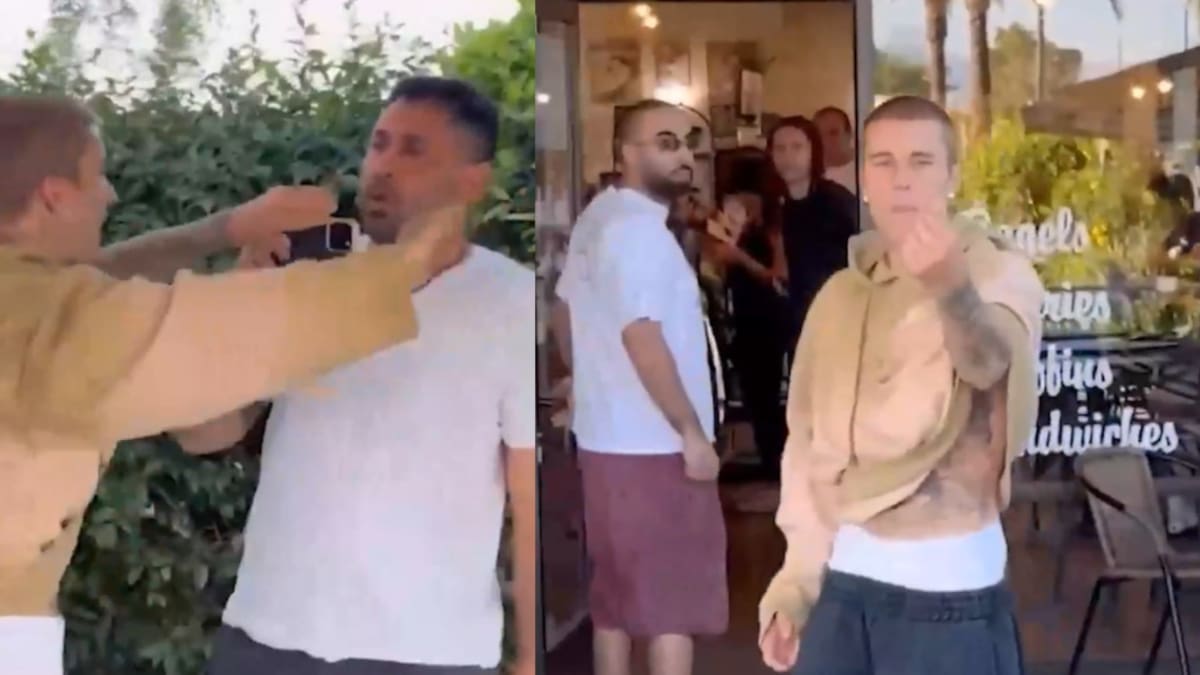 Justin Bieber se enfrentó a los paparazzi que lo esperaban fuera de un local. Foto: captura video x17online.com