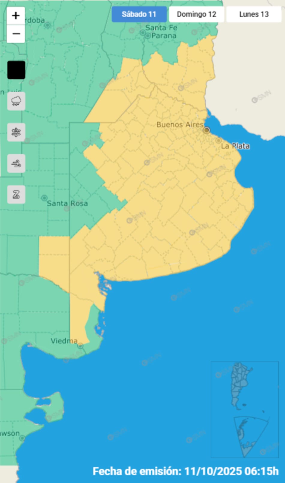 Alerta amarilla por tormentas sobre Buenos Aires.