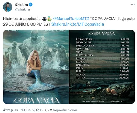 Shakira publicó adelanto de su nuevo tema con Manuel Turizo. Foto: Instagram.