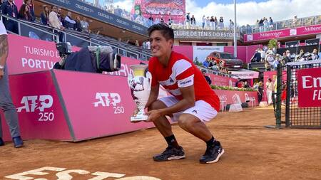 Sebastián Báez, tenis, festejo, final de ATP de Estoril, foto NA