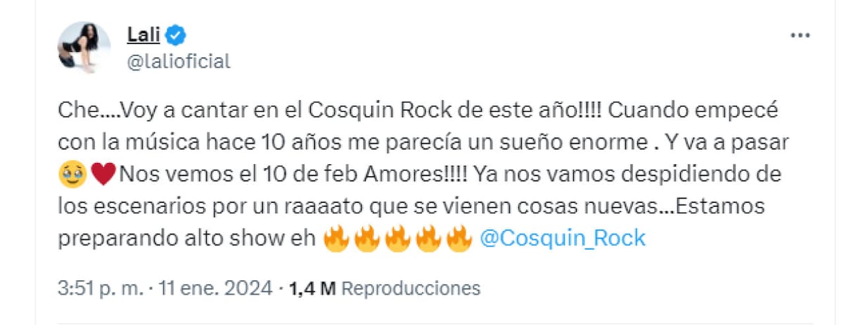 Lali Esposito en X.