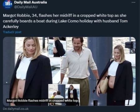 Margot Robbie está embarazada. Foto: X
