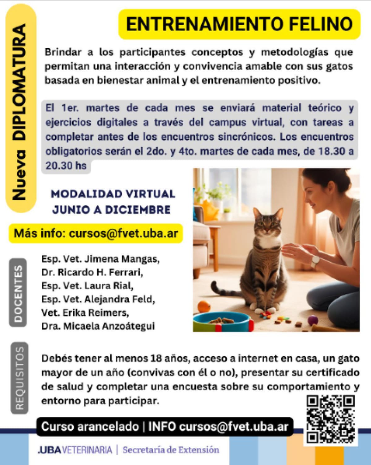 Diplomatura en entrenamiento felino en la Universidad de Buenos Aires (UBA). Foto: Instagram / extensionfcvuba.
