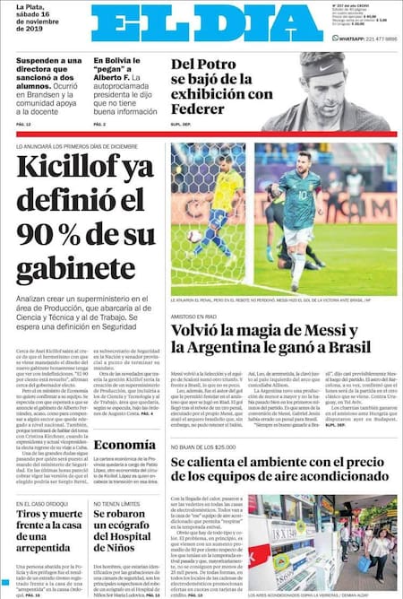 Tapas de diarios, El Día, sábado 16 de noviembre de 2019
