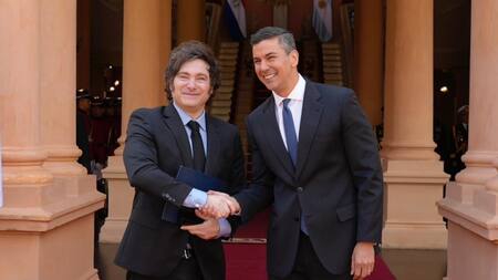 Javier Milei junto a Santiago Peña en Asunción