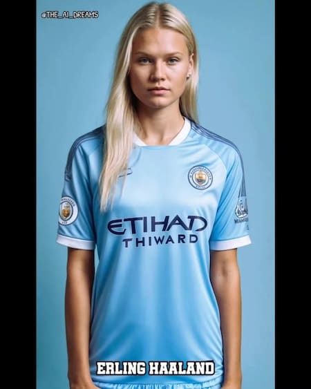 Erling Haaland, como si fuera mujer. Foto: @the_ai_dreams
