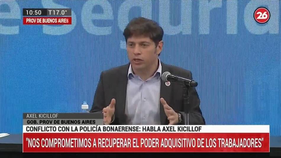 Anuncio de Axel Kicillof por mejoras en la Policía Bonaerense
